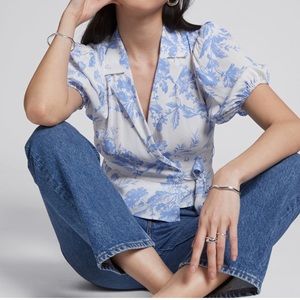 &Other Stories floral blouse white and blue